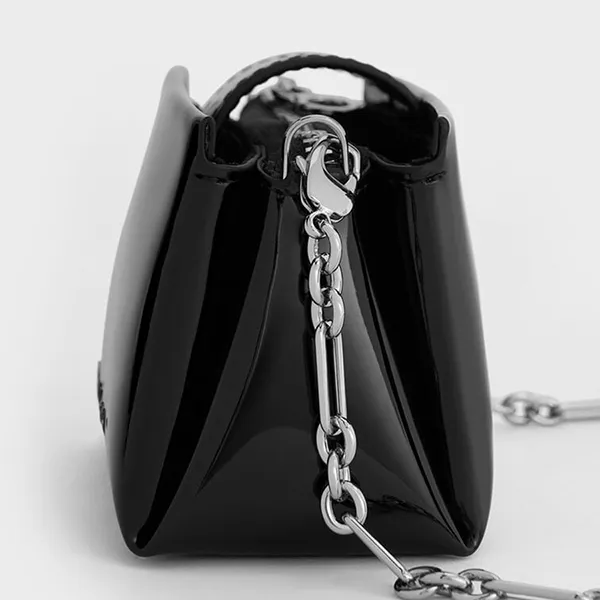 Túi Xách Tay Nữ Charles & Keith CNK Bosie Patent Rectangular Handbag Noir CK6-30770642 Màu Đen
