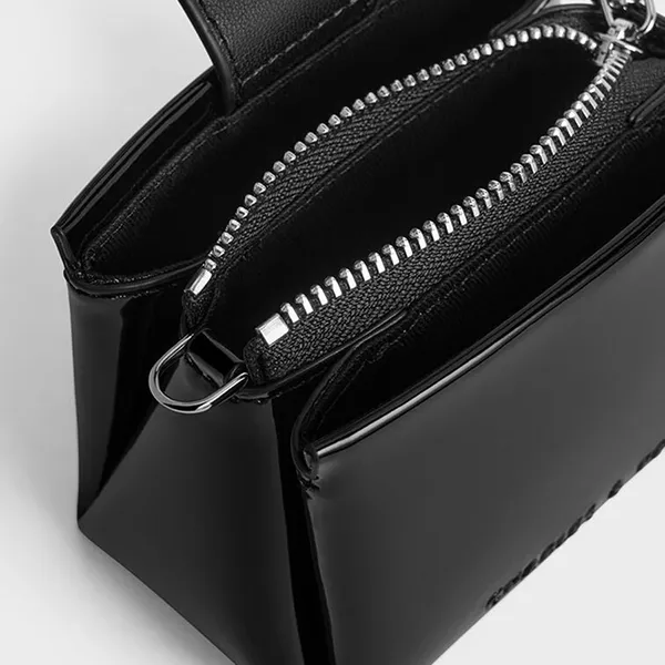 Túi Xách Tay Nữ Charles & Keith CNK Bosie Patent Rectangular Handbag Noir CK6-30770642 Màu Đen