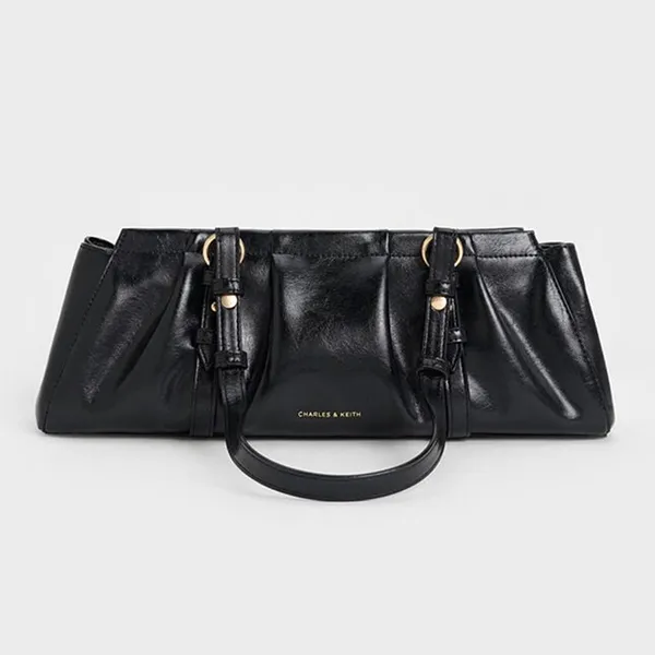Túi Xách Tay Nữ Charles & Keith CNK Britton Ruched Trapezoid Shoulder Bag Black CK2-30671819 Màu Đen