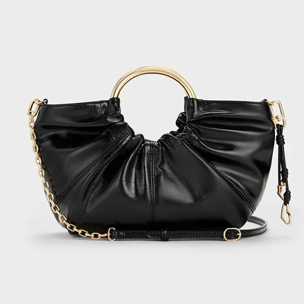 Túi Xách Tay Nữ Charles & Keith CNK Ciara Pleated Handbag Black CK2-30151611 Màu Đen