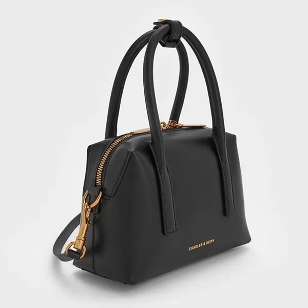 Túi Xách Tay Nữ Charles & Keith CNK Deyna Metallic-Accent Trapezoid Handbag Black CK2-30782729 Màu Đen
