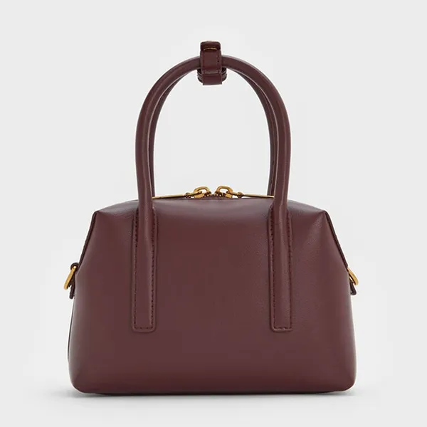 Túi Xách Tay Nữ Charles & Keith CNK Deyna Metallic-Accent Trapezoid Handbag Wineberry Red CK2-30782729 Màu Đỏ Mận