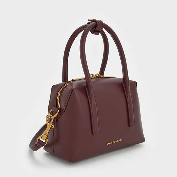 Túi Xách Tay Nữ Charles & Keith CNK Deyna Metallic-Accent Trapezoid Handbag Wineberry Red CK2-30782729 Màu Đỏ Mận