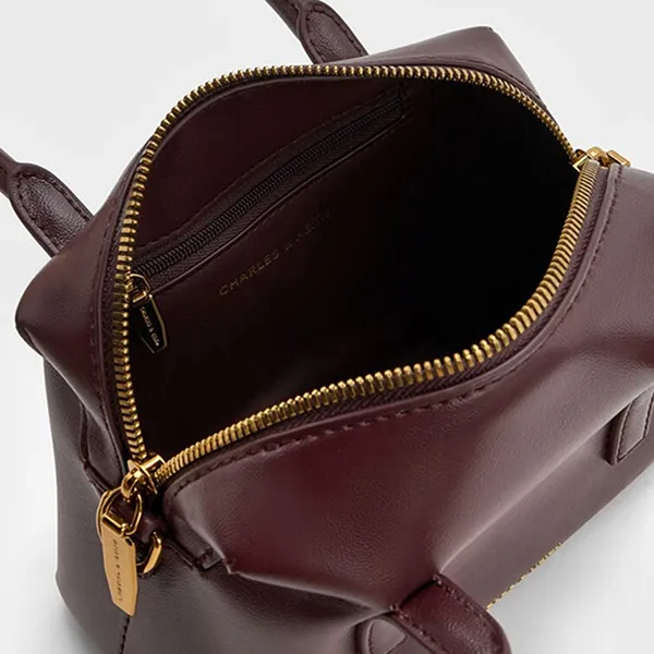 Túi Xách Tay Nữ Charles & Keith CNK Deyna Metallic-Accent Trapezoid Handbag Wineberry Red CK2-30782729 Màu Đỏ Mận