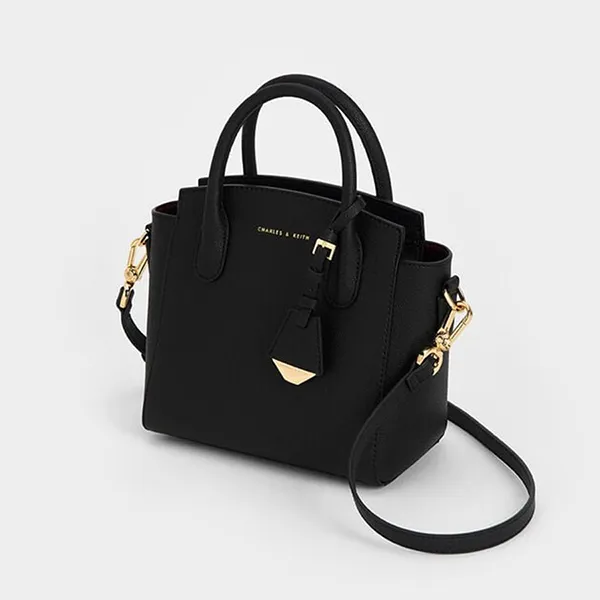 Túi Xách Tay Nữ Charles & Keith CNK Double Handle Trapeze Handbag Black CK2-30271265 Màu Đen