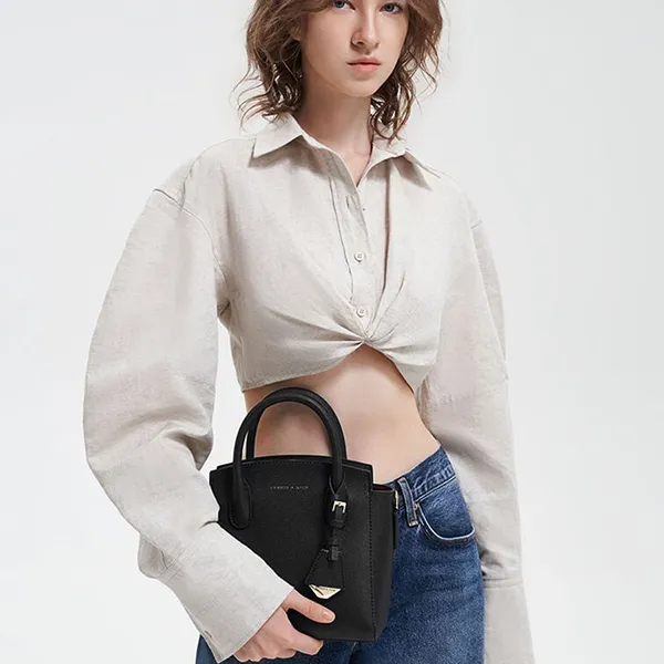 Túi Xách Tay Nữ Charles & Keith CNK Double Handle Trapeze Handbag Black CK2-30271265 Màu Đen