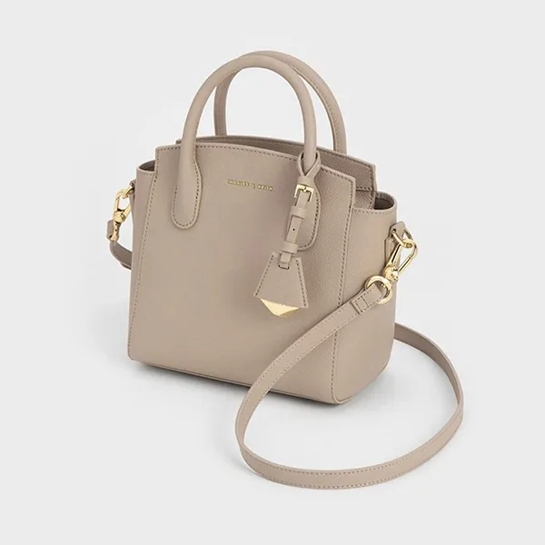Túi Xách Tay Nữ Charles & Keith CNK Double Handle Trapeze Handbag Gray Brown CK2-30271265 Màu Nâu Xám