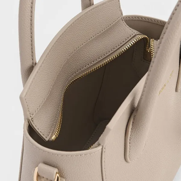 Túi Xách Tay Nữ Charles & Keith CNK Double Handle Trapeze Handbag Gray Brown CK2-30271265 Màu Nâu Xám