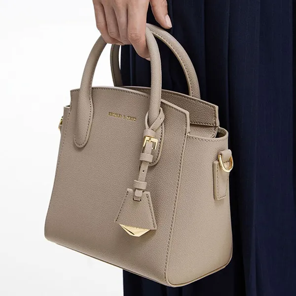 Túi Xách Tay Nữ Charles & Keith CNK Double Handle Trapeze Handbag Gray Brown CK2-30271265 Màu Nâu Xám