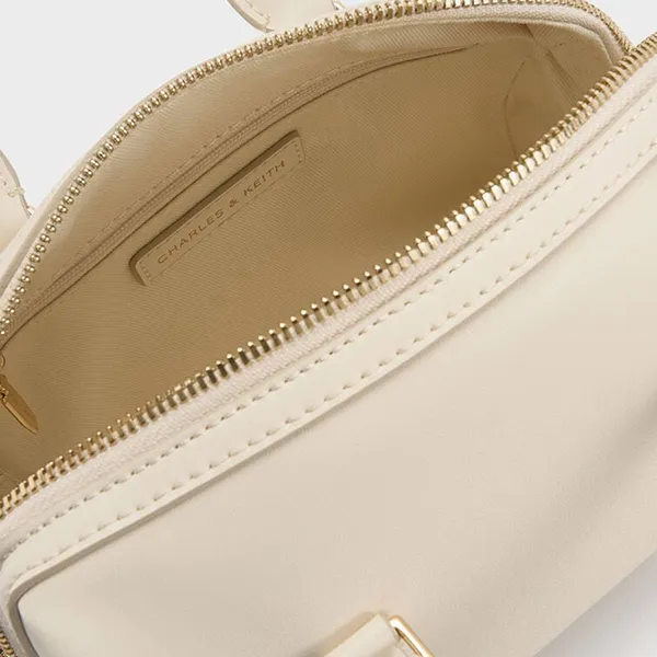 Túi Xách Tay Nữ Charles & Keith CNK Everleigh Bowling Shoulder Bag Cream CK2-30671768 Màu Kem
