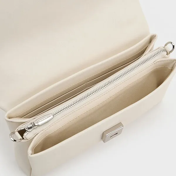 Túi Xách Tay Nữ Charles & Keith CNK Hazel Bow Rectangular Clutch Bag Cream CK6-30770716 Màu Kem