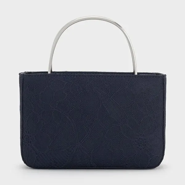 Túi Xách Tay Nữ Charles & Keith CNK Jennis Lace & Satin Rectangular Handbag Dark Blue Textured CK2-30271529 Màu Xanh Đậm
