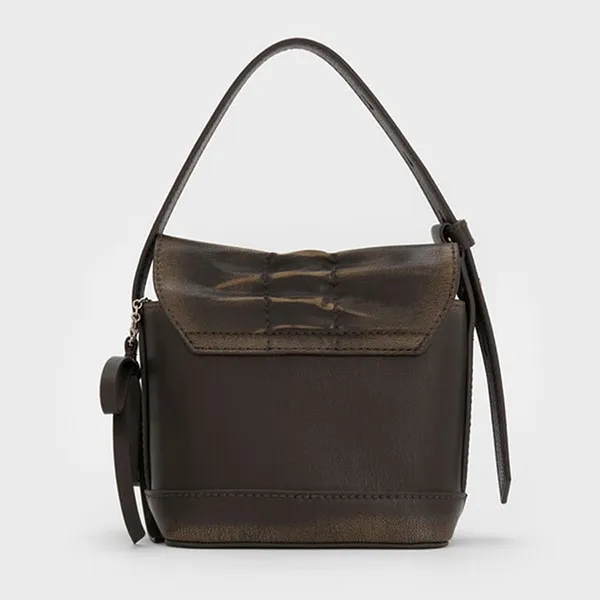 Túi Xách Tay Nữ Charles & Keith CNK Kadee Ruched Bow-Charm Mini Bag Burnished Brown CK6-40151554 Màu Nâu Đen