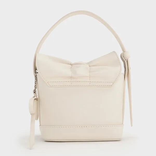Túi Xách Tay Nữ Charles & Keith CNK Kadee Ruched Bow-Charm Mini Bag Cream CK6-40151554 Màu Kem