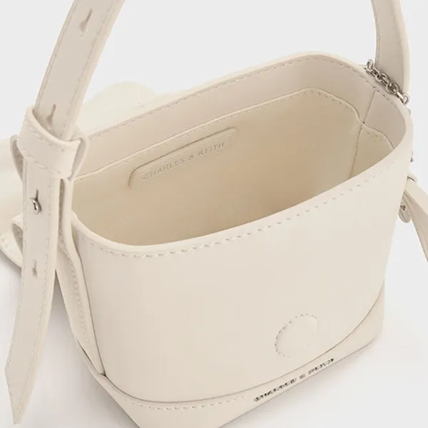 Túi Xách Tay Nữ Charles & Keith CNK Kadee Ruched Bow-Charm Mini Bag Cream CK6-40151554 Màu Kem