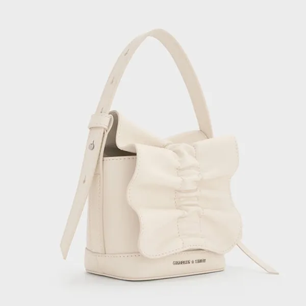 Túi Xách Tay Nữ Charles & Keith CNK Kadee Ruched Bow-Charm Mini Bag Cream CK6-40151554 Màu Kem