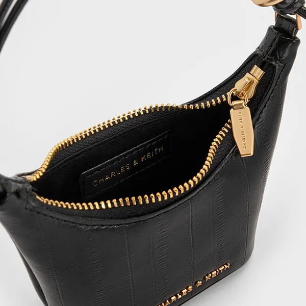 Túi Xách Tay Nữ Charles & Keith CNK Micro Augustine Eel-Effect Chain-Handle Bag CK6-40681202-1 Black Màu Đen