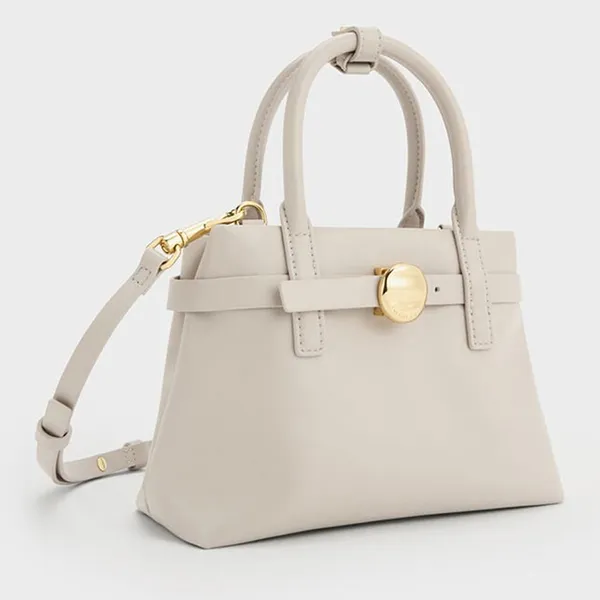 Túi Xách Tay Nữ Charles & Keith CNK Mini Behn Belted Trapezoid Handbag Shell Grey CK2-30782821 Màu Xám Nhạt
