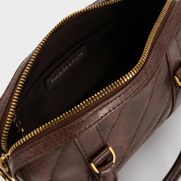 Túi Xách Tay Nữ Charles & Keith CNK Philomena Bowling Rectangular Shoulder Bag Coffee Brown CK2-30151559 Màu Nâu