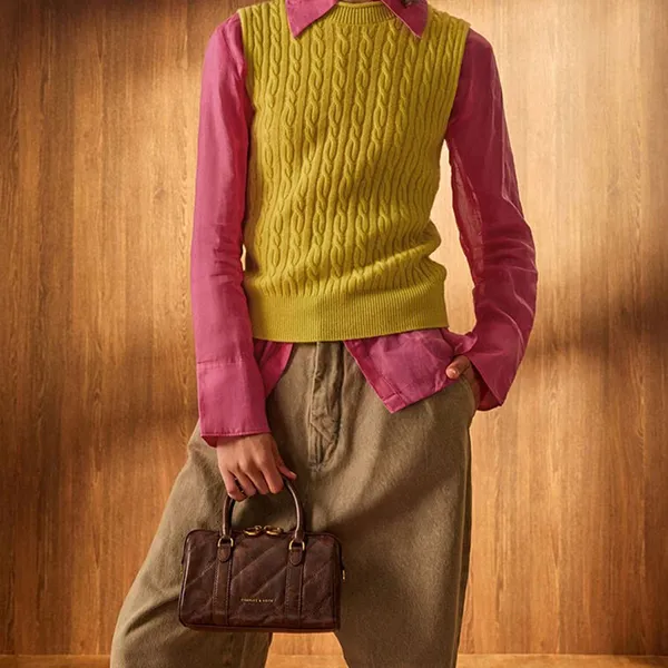 Túi Xách Tay Nữ Charles & Keith CNK Philomena Bowling Rectangular Shoulder Bag Coffee Brown CK2-30151559 Màu Nâu