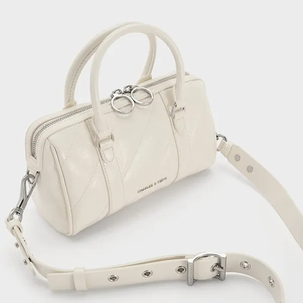 Túi Xách Tay Nữ Charles & Keith CNK Philomena Bowling Rectangular Shoulder Bag Cream CK2-30151559 Màu Kem