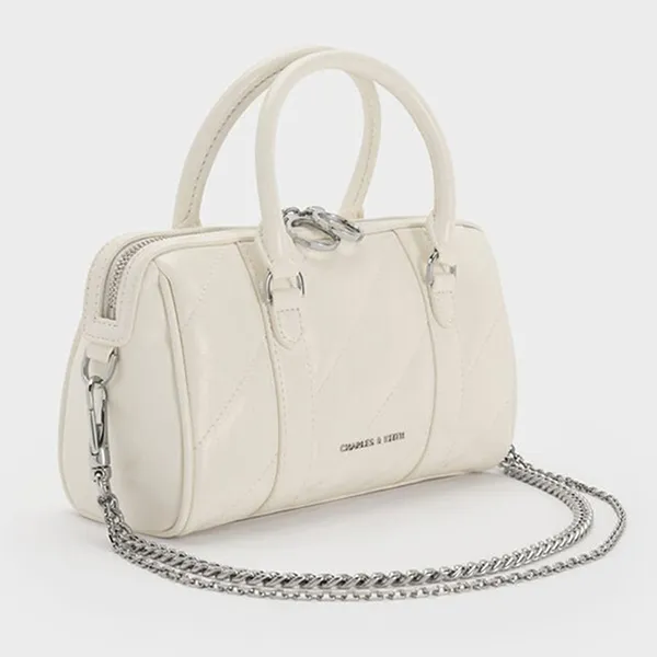 Túi Xách Tay Nữ Charles & Keith CNK Philomena Bowling Rectangular Shoulder Bag Cream CK2-30151559 Màu Kem