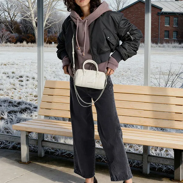 Túi Xách Tay Nữ Charles & Keith CNK Philomena Bowling Rectangular Shoulder Bag Cream CK2-30151559 Màu Kem