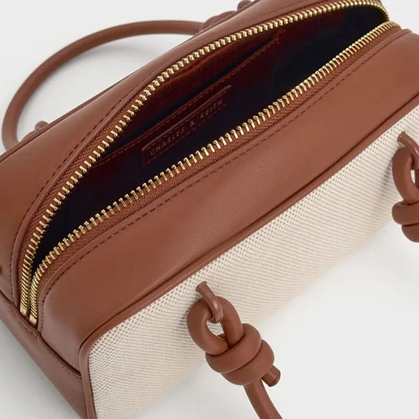 Túi Xách Tay Nữ Charles & Keith CNK Sammie Knotted Handle Handbag Taupe Canvas CK2-30271574-1 Màu Be Nâu