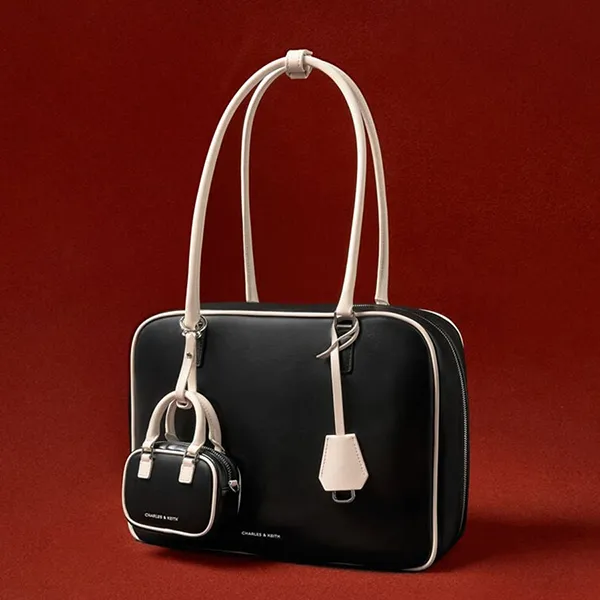 Túi Xách Tay Nữ Charles & Keith CNK Sianna Large Rectangular Shoulder Bag Multiple Colors CK2-30671861 Màu Đen Trắng