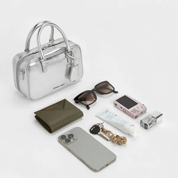 Túi Xách Tay Nữ Charles & Keith CNK Sianna Mini Rectangular Handbag Silver CK2-30151589 Màu Bạc