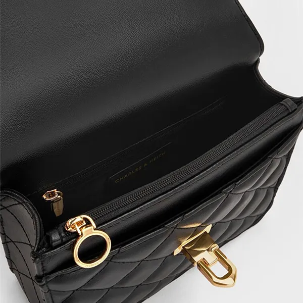 Túi Xách Tay Nữ Charles & Keith Cressida Quilted Rectangular Handbag Black CK2-50701608_BLACK Màu Đen
