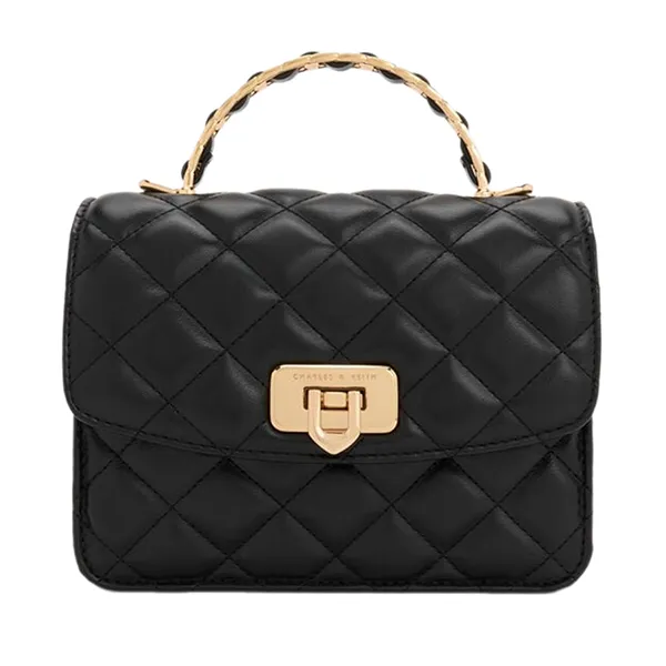 Túi Xách Tay Nữ Charles & Keith Cressida Quilted Rectangular Handbag Black CK2-50701608_BLACK Màu Đen