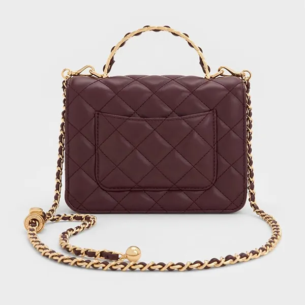 Túi Xách Tay Nữ Charles & Keith Cressida Quilted Rectangular Handbag Wineberry Red CK2-50701608_WB.RED Màu Đỏ Rượu