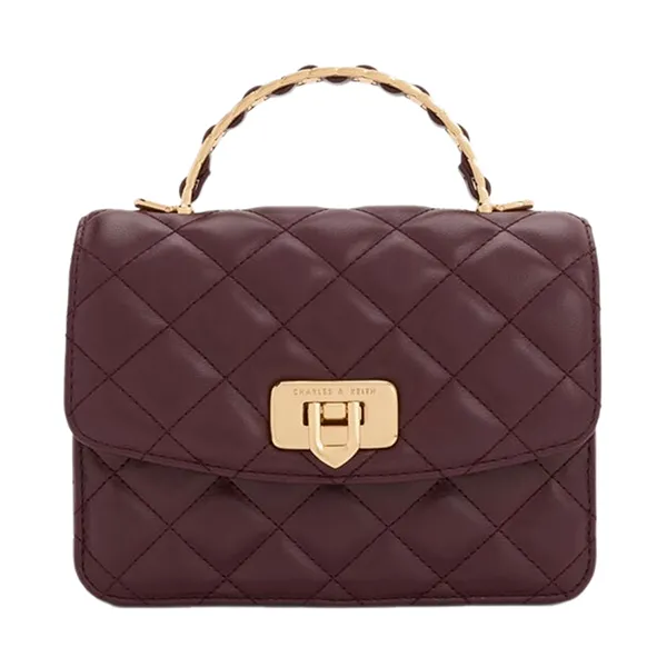 Túi Xách Tay Nữ Charles & Keith Cressida Quilted Rectangular Handbag Wineberry Red CK2-50701608_WB.RED Màu Đỏ Rượu