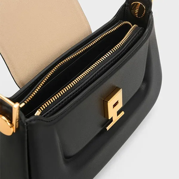 Túi Xách Tay Nữ Charles & Keith Koa Trapezoid Handbag Black CK2-50782198_BLACK Màu Đen
