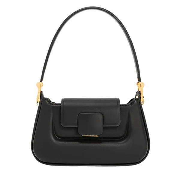 Túi Xách Tay Nữ Charles & Keith Koa Trapezoid Handbag Black CK2-50782198_BLACK Màu Đen