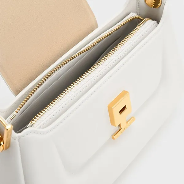Túi Xách Tay Nữ Charles & Keith Koa Trapezoid Handbag White CK2-50782198_WHITE Màu Trắng