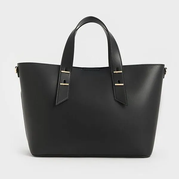 Túi Xách Tay Nữ Charles & Keith Metallic Accent Double Handle CK2-50782360_BLACK Màu Đen