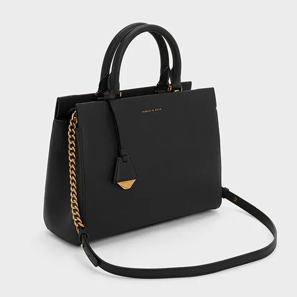 Túi Xách Tay Nữ Charles & Keith Mirabelle Structured Rectangular Handbag Black CK2-50160152_BLACK Màu Đen