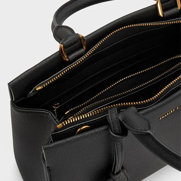 Túi Xách Tay Nữ Charles & Keith Mirabelle Structured Rectangular Handbag Black CK2-50160152_BLACK Màu Đen