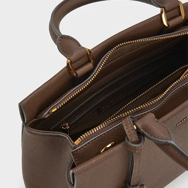 Túi Xách Tay Nữ Charles & Keith Mirabelle Structured Rectangular Handbag Dark Brown CK2-50160152_DK.BRW Màu Nâu