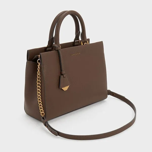 Túi Xách Tay Nữ Charles & Keith Mirabelle Structured Rectangular Handbag Dark Brown CK2-50160152_DK.BRW Màu Nâu