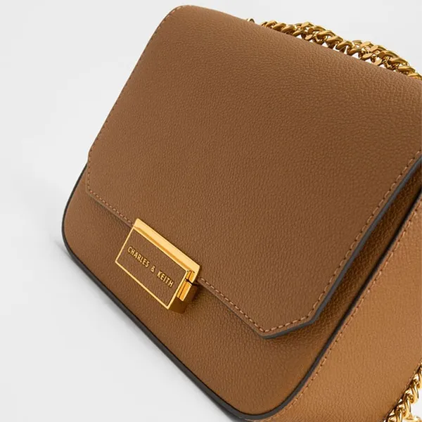 Túi Xách Tay Nữ Charles & Keith Rectangular Push Lock Chain Handbag Chocolate CK2-80671435-7_CHOCO Màu Nâu Chocolate