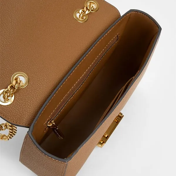 Túi Xách Tay Nữ Charles & Keith Rectangular Push Lock Chain Handbag Chocolate CK2-80671435-7_CHOCO Màu Nâu Chocolate