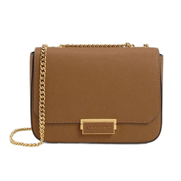 Túi Xách Tay Nữ Charles & Keith Rectangular Push Lock Chain Handbag Chocolate CK2-80671435-7_CHOCO Màu Nâu Chocolate