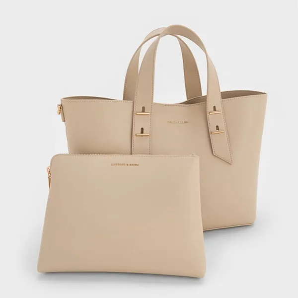 Túi Xách Tay Nữ Charles & Keith Shania Trapezoid Handbag Dusted Oat CK2-50782360_DU.OAT Màu Be