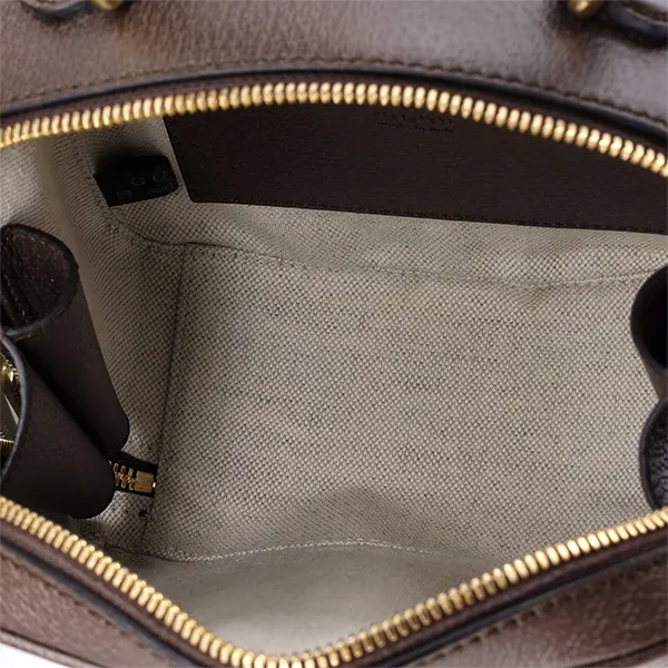 Túi Xách Tay Nữ Gucci Ophidia Zip Around Top Handle Bag GG Coated Canvas With Leather Mini Handle Bag Màu Nâu