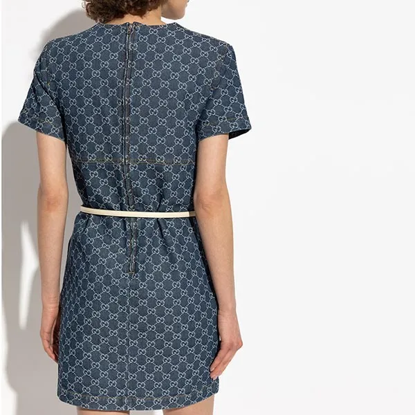 Váy Nữ Gucci Navy Blue Denim Dress With GG Pattern 818219 XDC9H-4528 Màu Xanh Navy Size S