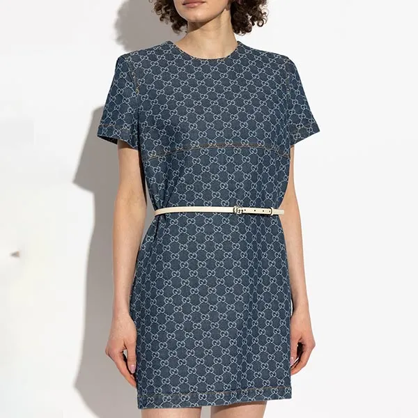 Váy Nữ Gucci Navy Blue Denim Dress With GG Pattern 818219 XDC9H-4528 Màu Xanh Navy Size S