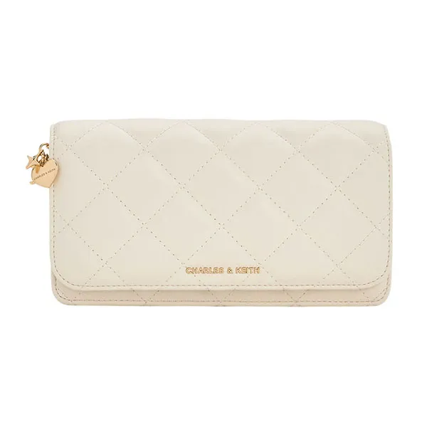 Ví Dáng Dài Charles & Keith CNK Arrietty Quilted - Cream Wallet CK6-30681237 Màu Cream
